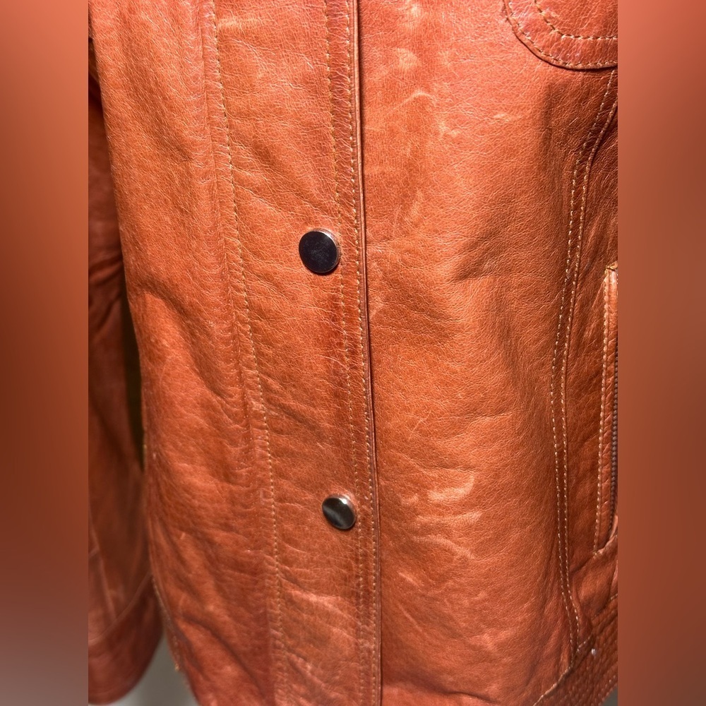 Tahari Women's Dark Burnt Orange Lamb Leather Jacket Medium - Picture 7 of 11